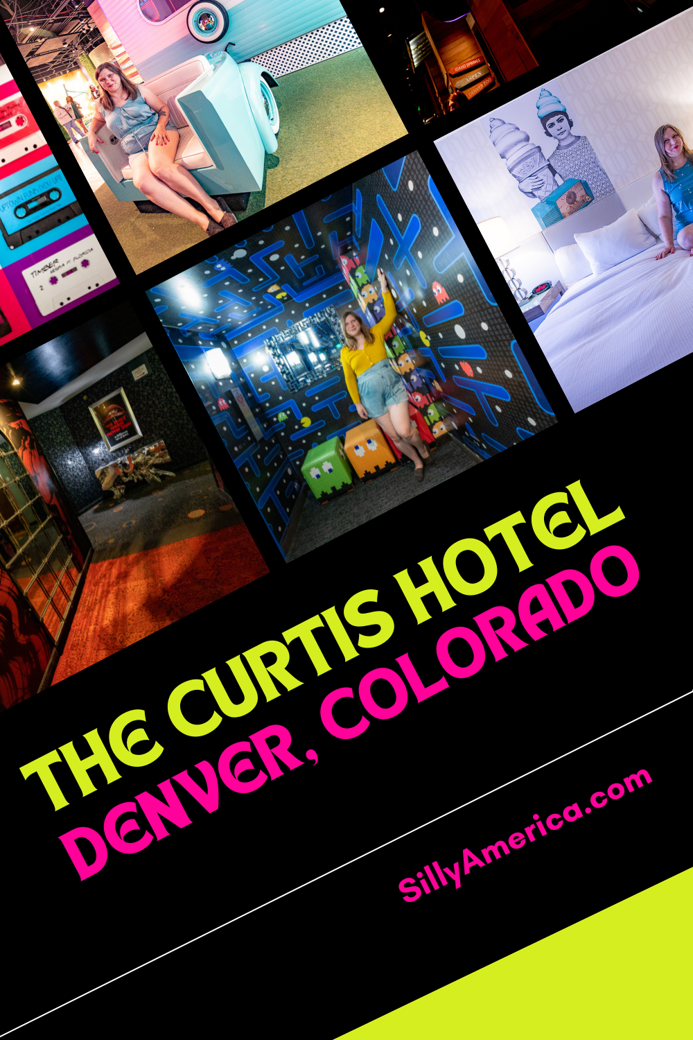 Life is too short to stay at boring hotels. The Curtis Hotel in Denver, Colorado is a themed-hotel with an Instagram-worthy set up at every turn. With themes and rooms based on Marvel Superheros, Sci-Fi Star Trek, and PacMan it's a fun stay in a renovated retro hotel. Stay at the Denver Boutique hotel on your Colorado vacation. #RoadTrip #ColoradoRoadTrip #Denver #DenverRoadTrip #DenverHotel #BoutiqueHotel #DenverBoutiqueHotel