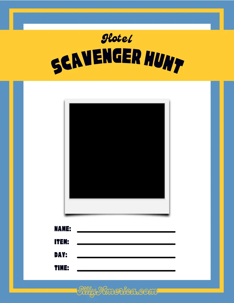 Hotel Scavenger Hunt Photo Scrap Book Sheet