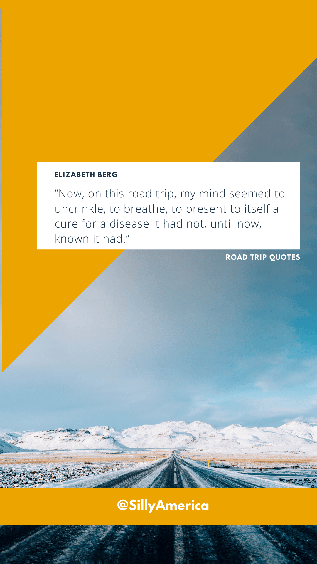 “Now, on this road trip, my mind seemed to uncrinkle, to breathe, to present to itself a cure for a disease it had not, until now, known it had.” Elizabeth Berg, The Year of Pleasures