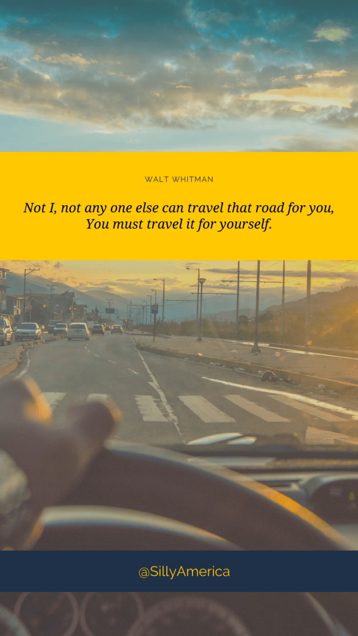 “Not I, not any one else can travel that road for you, You must travel it for yourself.” Walt Whitman, Song of Myself