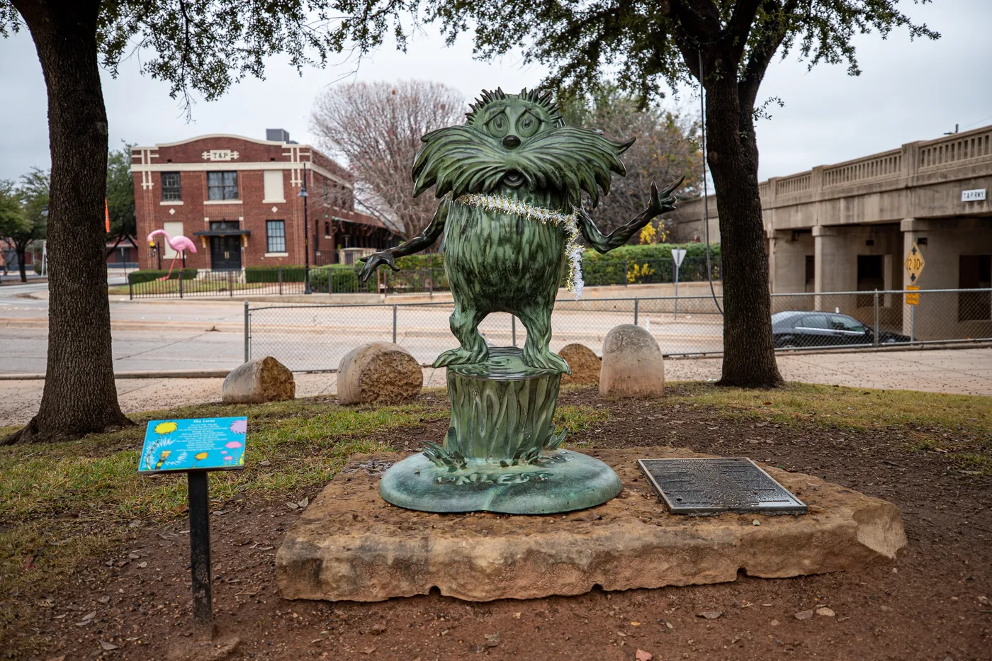 The Lorax statue at Dr. Seuss Park in Abilene, Texas (Everman Park)