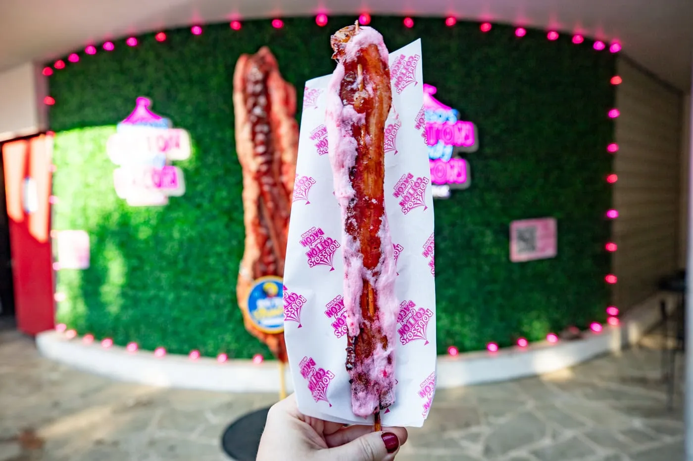 Rousso’s Cotton Candy Bacon on a Stick at the State Fair of Texas