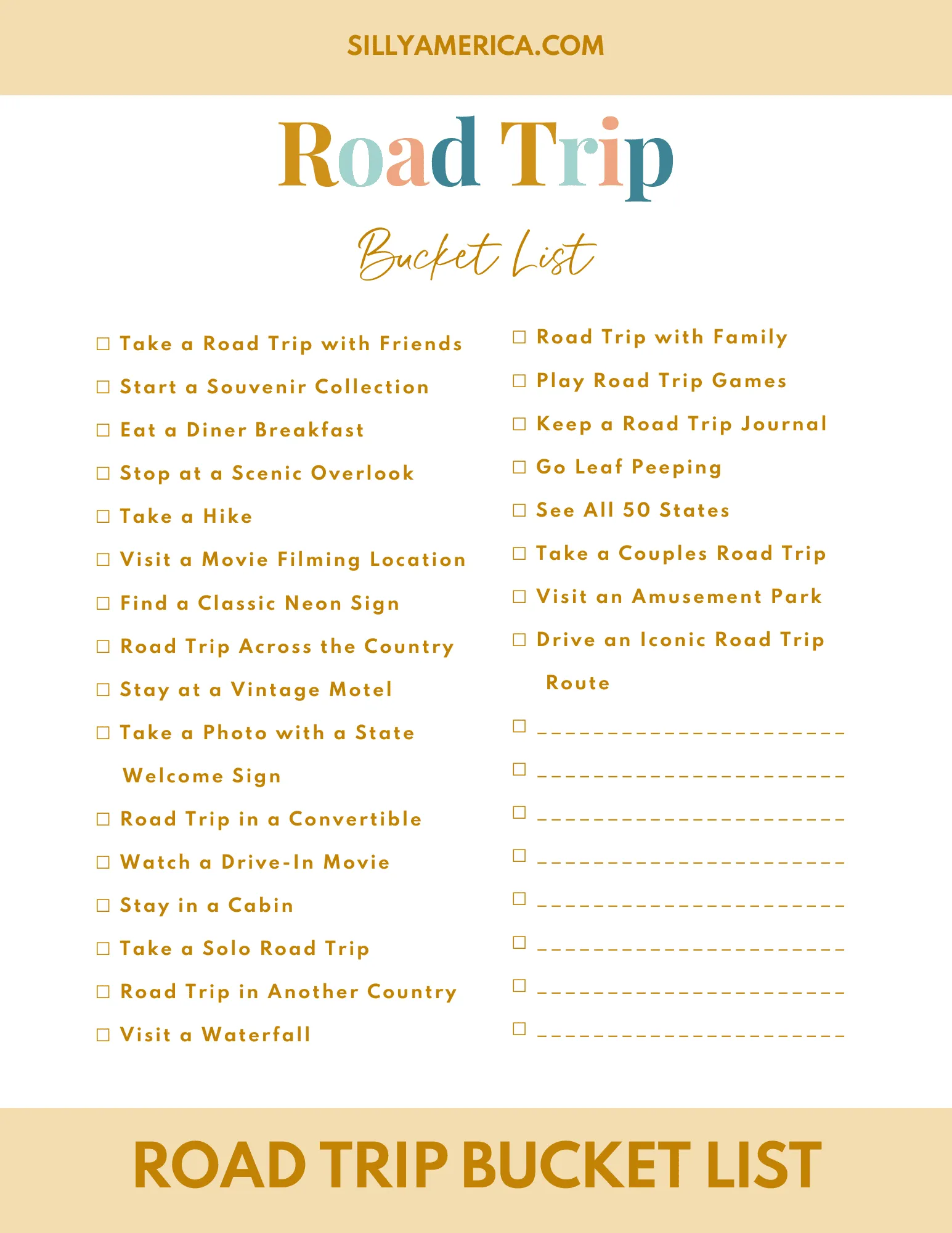 More Things to Add to Your Road Trip Bucket List Checklist