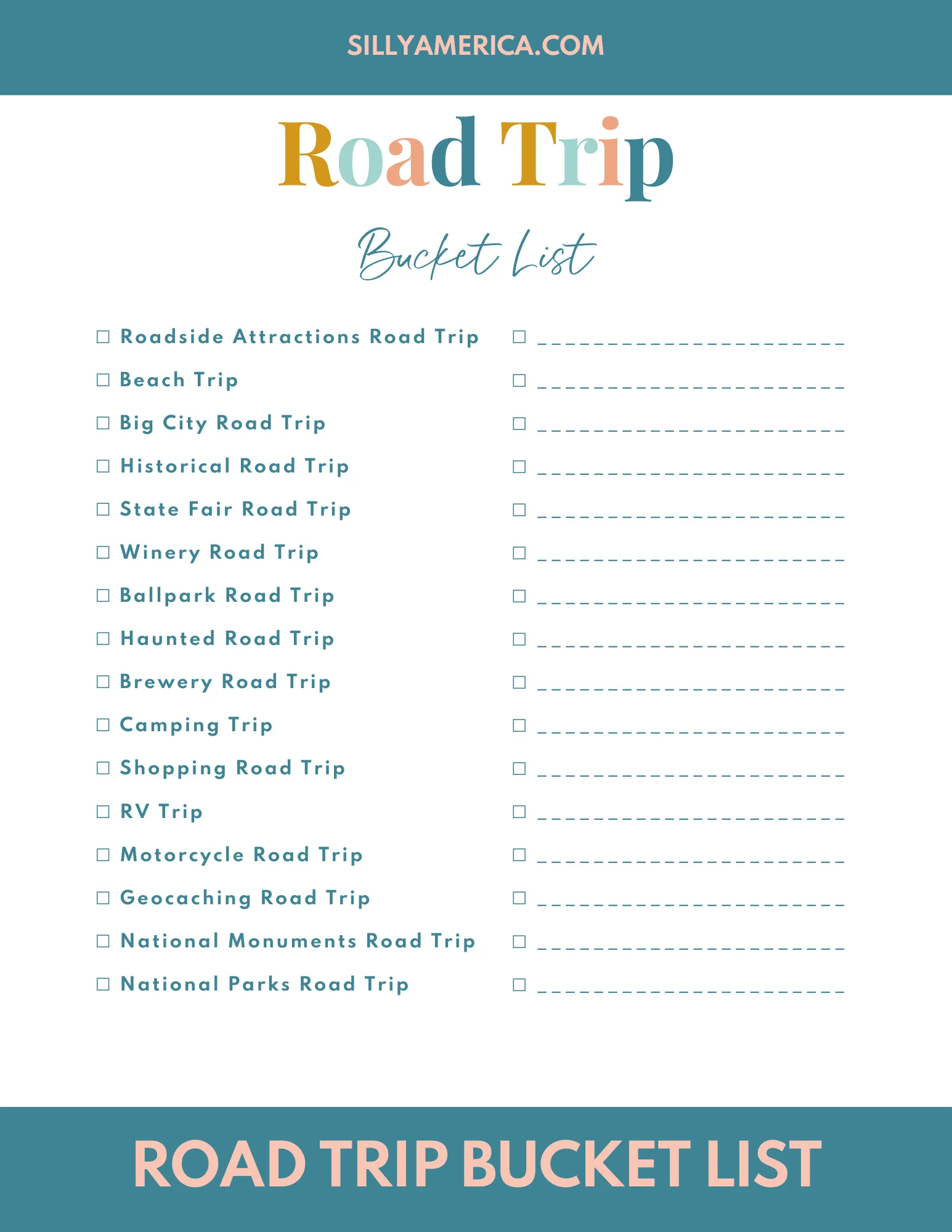 Road Trip Bucket List Ideas for travel