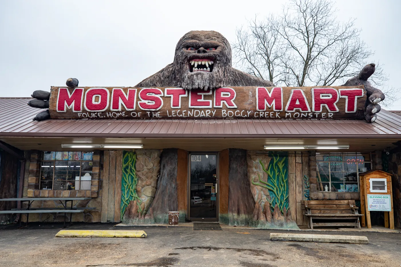 Boggy Creek Monster at Fouke Monster Mart in Fouke, Arkansas roadside attraction and convenience store