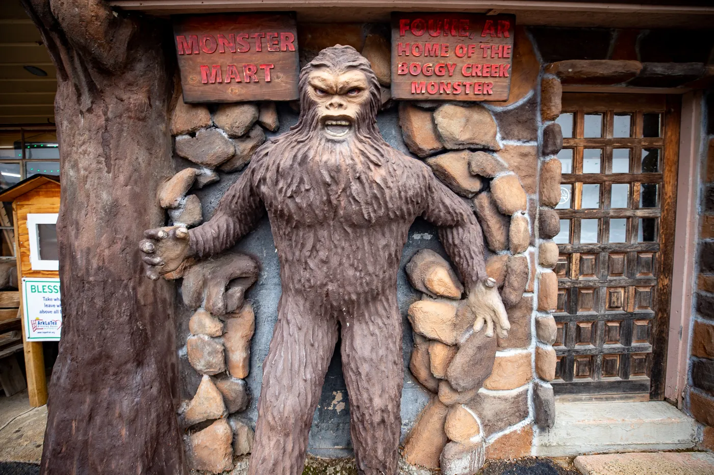 Boggy Creek Monster at Fouke Monster Mart in Fouke, Arkansas roadside attraction and convenience store