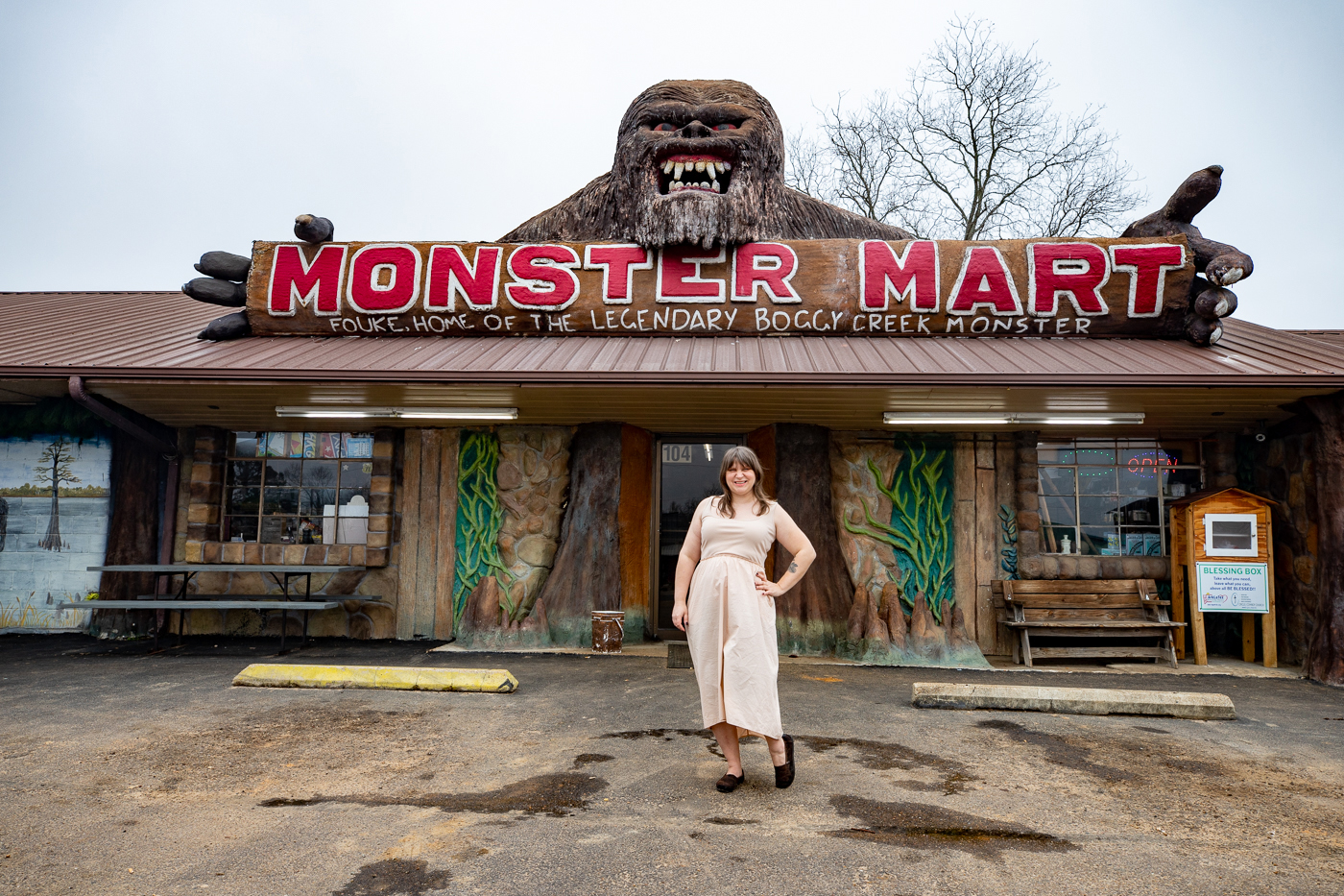 Boggy Creek Monster at Fouke Monster Mart in Fouke, Arkansas roadside attraction and convenience store