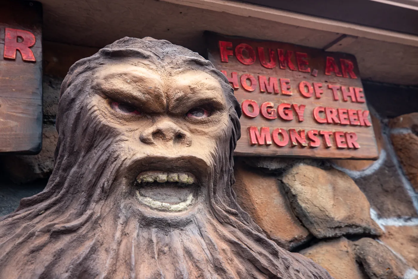 Boggy Creek Monster at Fouke Monster Mart in Fouke, Arkansas roadside attraction and convenience store