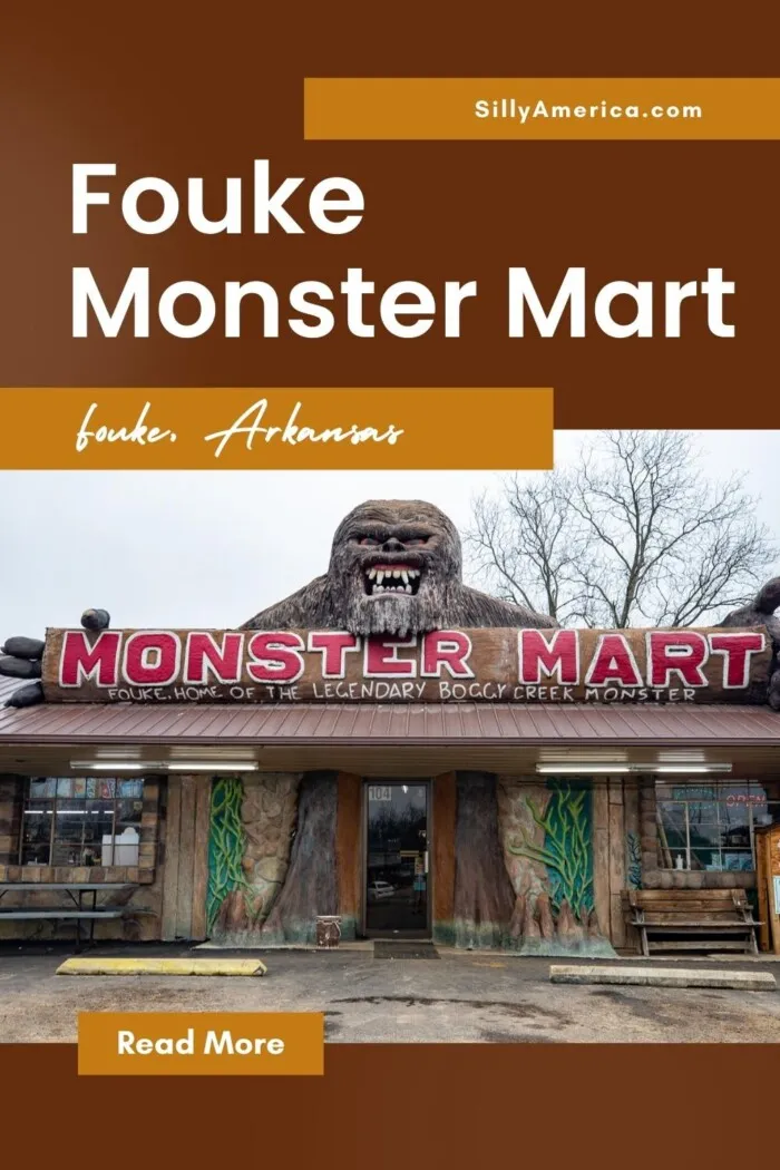 The Boggy Creek Monster is Fouke, Arkansas’s answer to bigfoot. The 8-foot-tall, 300-pound, hairy monster has been stalking the area since at least 1834 and had even inspired a series of horror films. Stop at Fouke Monster Mart on an Arkansas road trip to learn more about this local legend, pick up some souvenirs, and snap your picture with a Boggy Creek Monster photo op....and maybe even encounter the monster himself! #RoadsideAttraction #ArkansasRoadTrip #RoadTripStops #Arkansas #RoadTrip