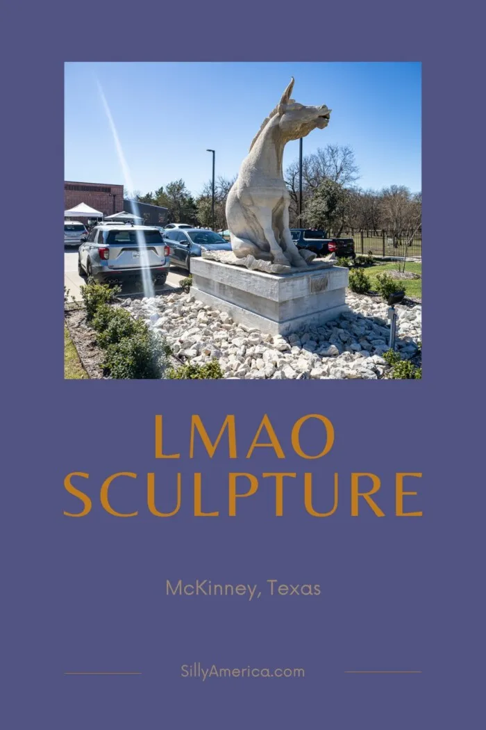 You'll get a kick out of this Texas roadside attraction! It's the LMAO Sculpture in McKinney, Texas (AKA Mule State AKA Laughing Jackass). Visit this local roadside attraction on your next Texas road trip. Add it to your travel itinerary! #RoadTrip #texasRoadTrip #FortWorth #FortWorthTexas #FortWorthAttractions #FortWorthTexasAttractions #RoadsideAttraction #RoadsideAttractions #TexasRoadsideAttraction #TexasRoadsideAttractions