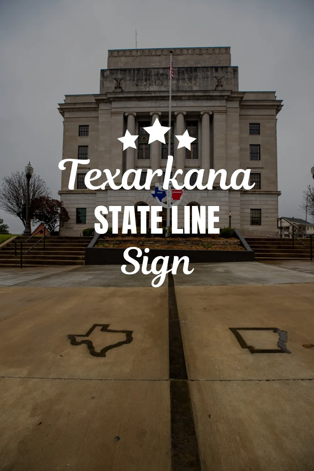 Have you ever wanted to be in two places at once? This unique attraction allows you to do just that. Straddle the line between Texas and Arkansas at the Texarkana State Line Sign! This unique roadside attraction has a fun road trip photo op and the only government building to straddle two states! #Texas #Arkansas #TexasRoadsideAttractions #ArkansasRoadsideAttractions #TexasRoadTrip #ArkansasRoadTrip #RoadTrip #RoadsideAttraction
