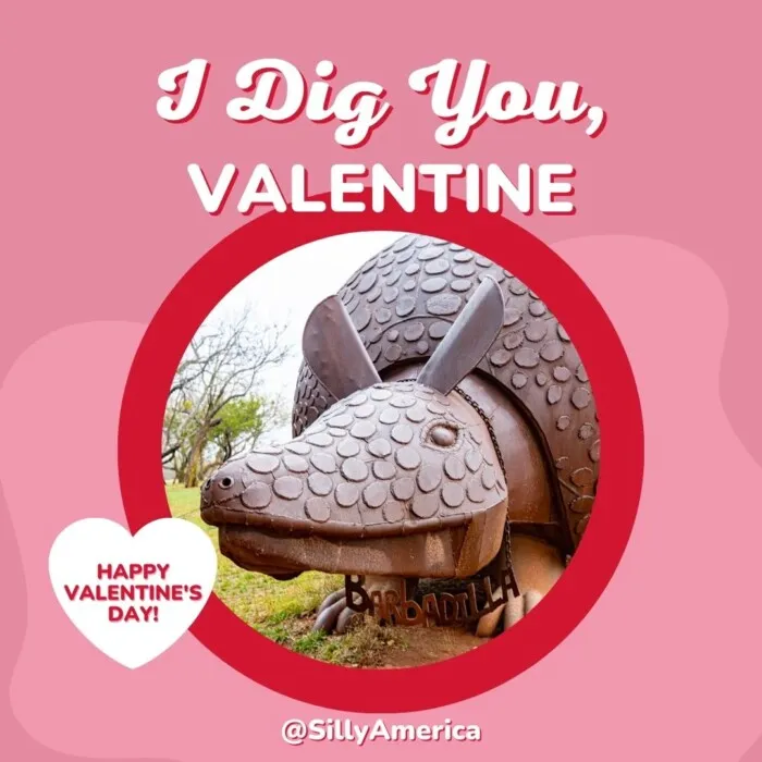 Roadside Attraction Valentines - I Dig You - Barbadilla: the Giant Armadillo in Buffalo Gap, Texas 