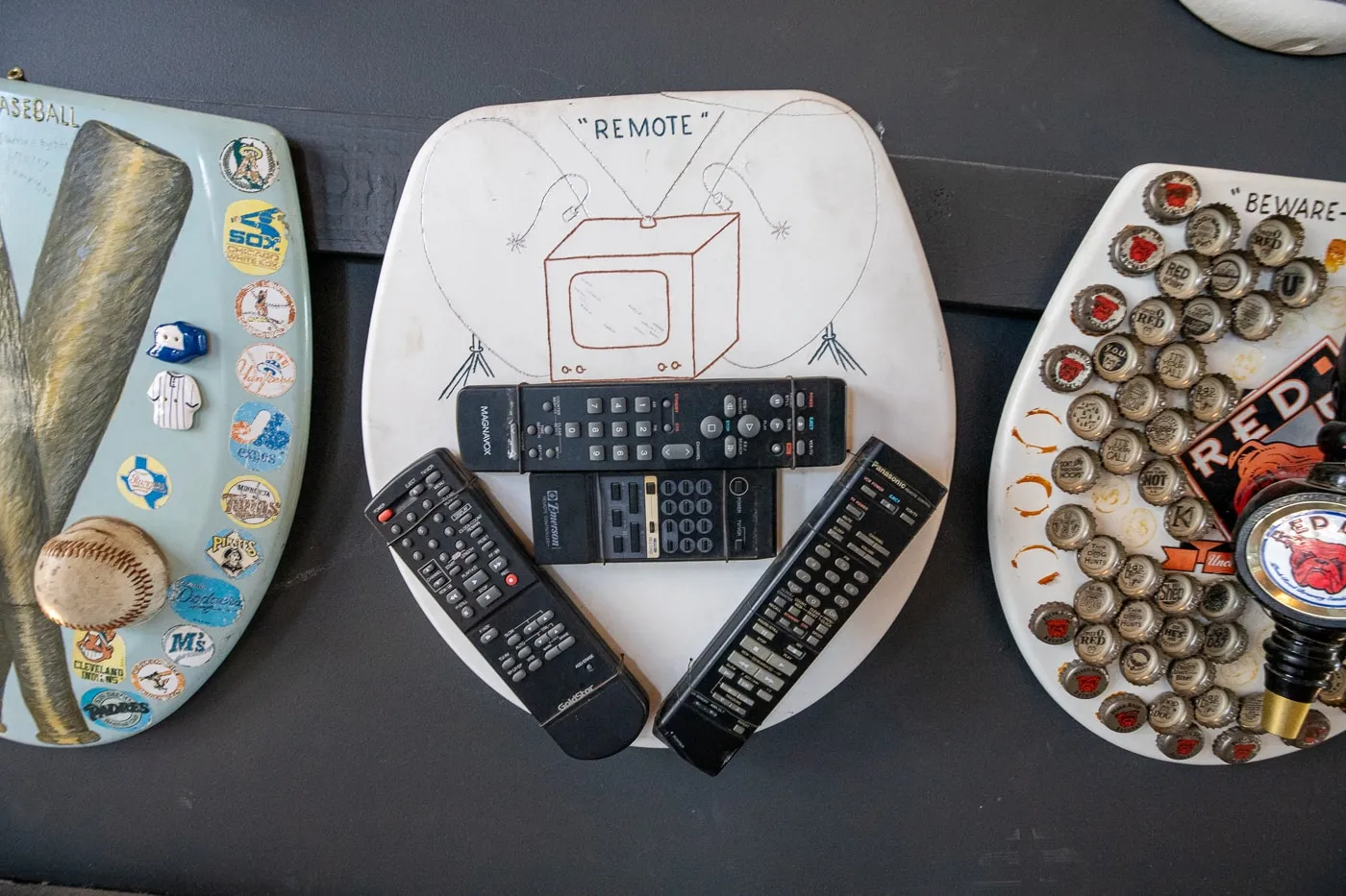 Remote Control toilet seat - Barney Smith's Toilet Seat Art Museum in The Colony, Texas at The Truck Yard Bar