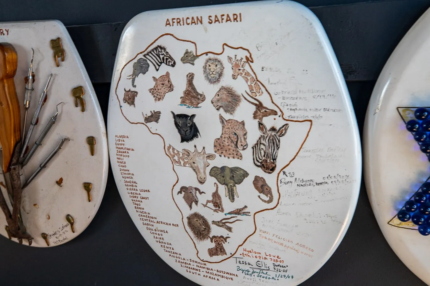 African Safari toilet Seat - Barney Smith's Toilet Seat Art Museum in The Colony, Texas at The Truck Yard Bar