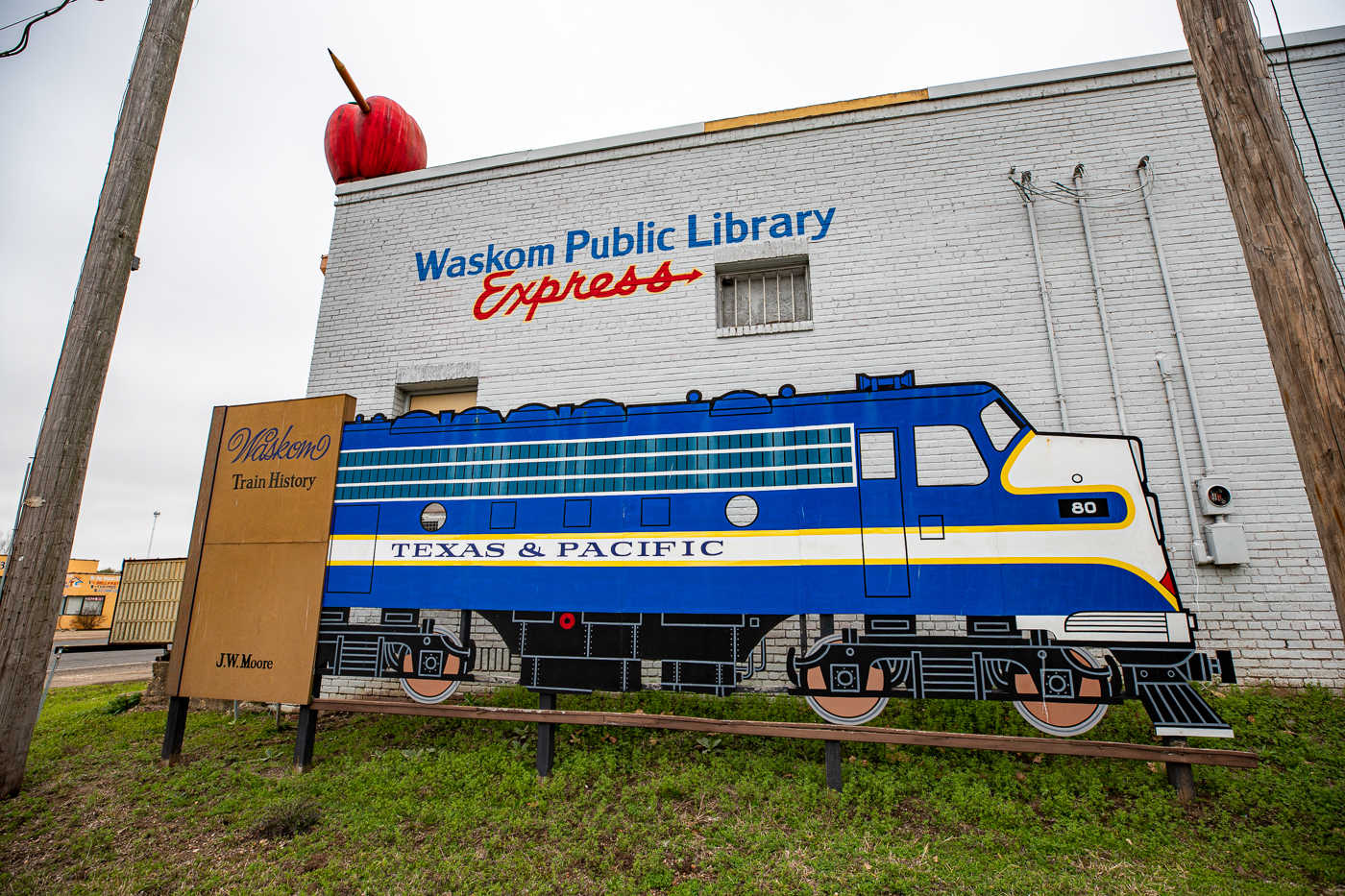 Big Books, Apple and Ruler at the Waskom Public Library in Texas