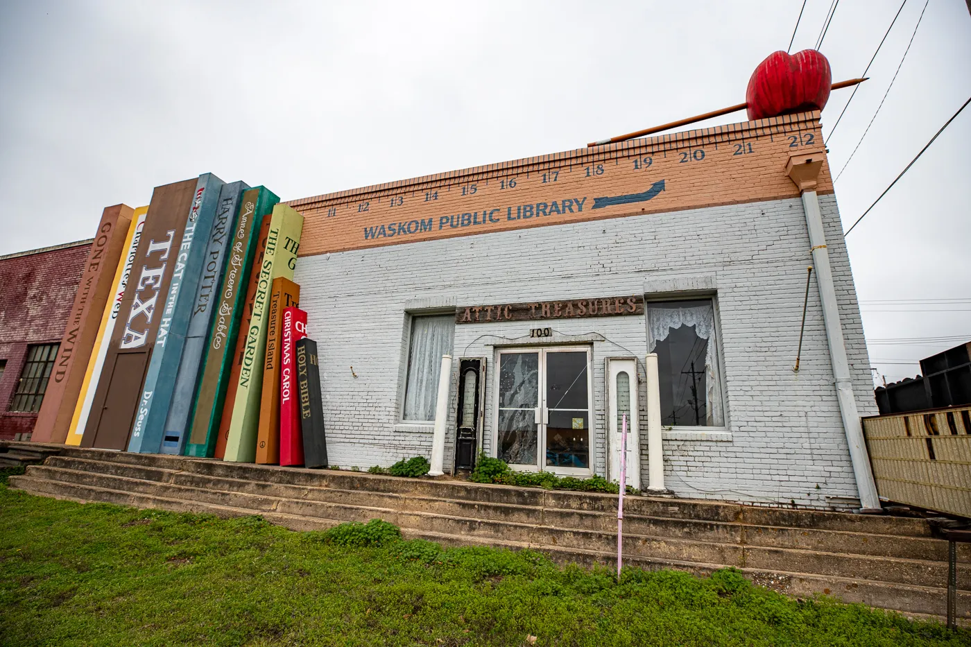 Big Books, Apple and Ruler at the Waskom Public Library in Texas