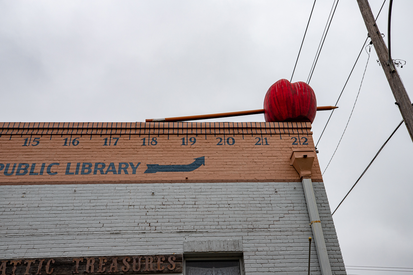 Big Books, Apple and Ruler at the Waskom Public Library in Texas