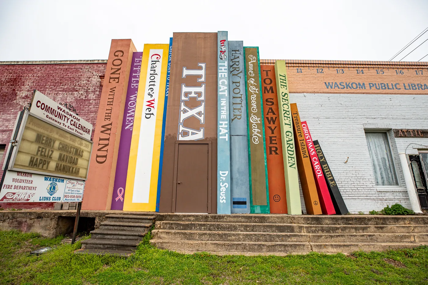 Big Books, Apple and Ruler at the Waskom Public Library in Texas