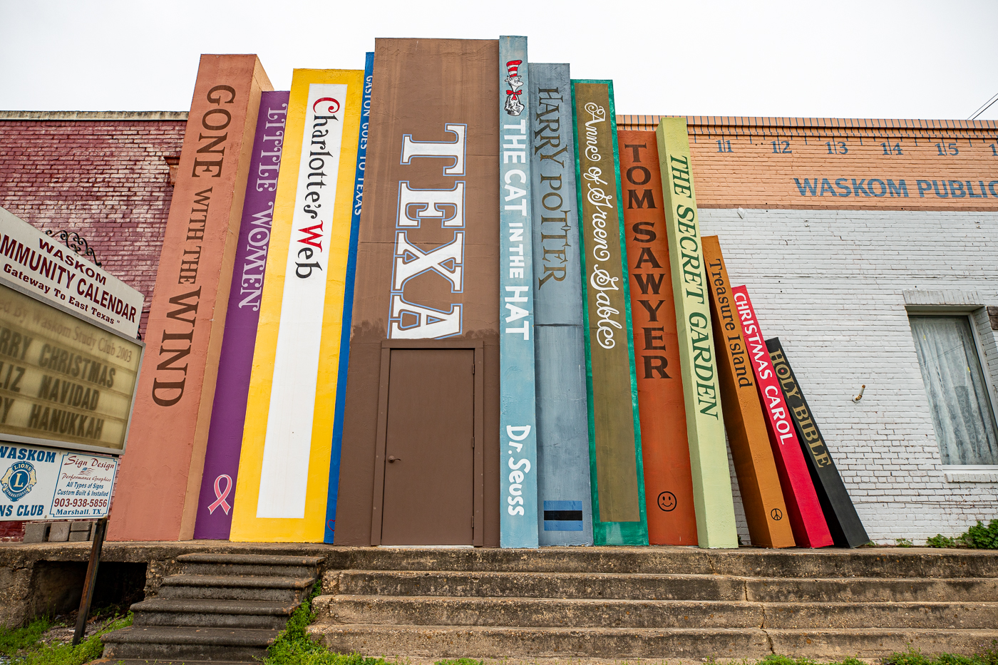 Big Books, Apple and Ruler at the Waskom Public Library in Texas