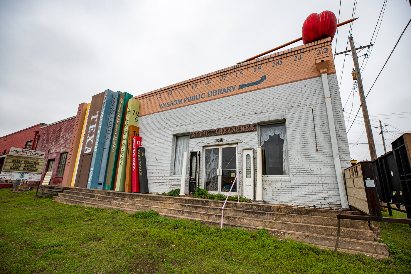 Big Books, Apple and Ruler at the Waskom Public Library in Texas