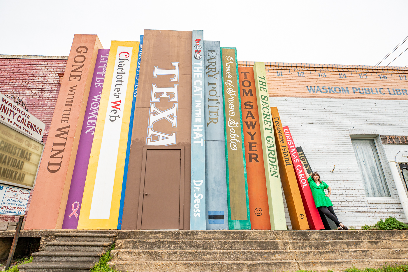 Big Books, Apple and Ruler at the Waskom Public Library in Texas