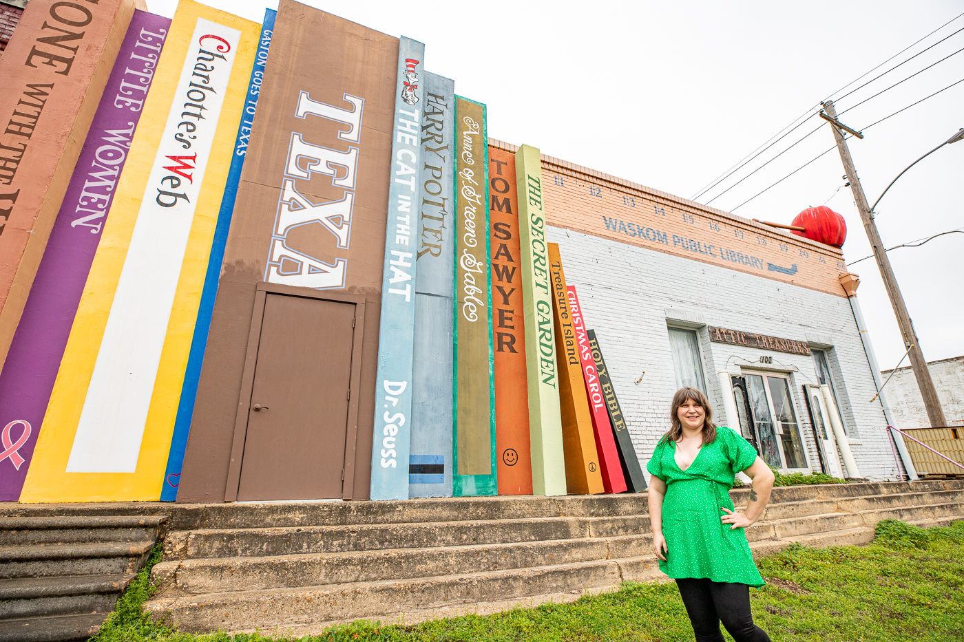 Big Books, Apple and Ruler at the Waskom Public Library in Texas