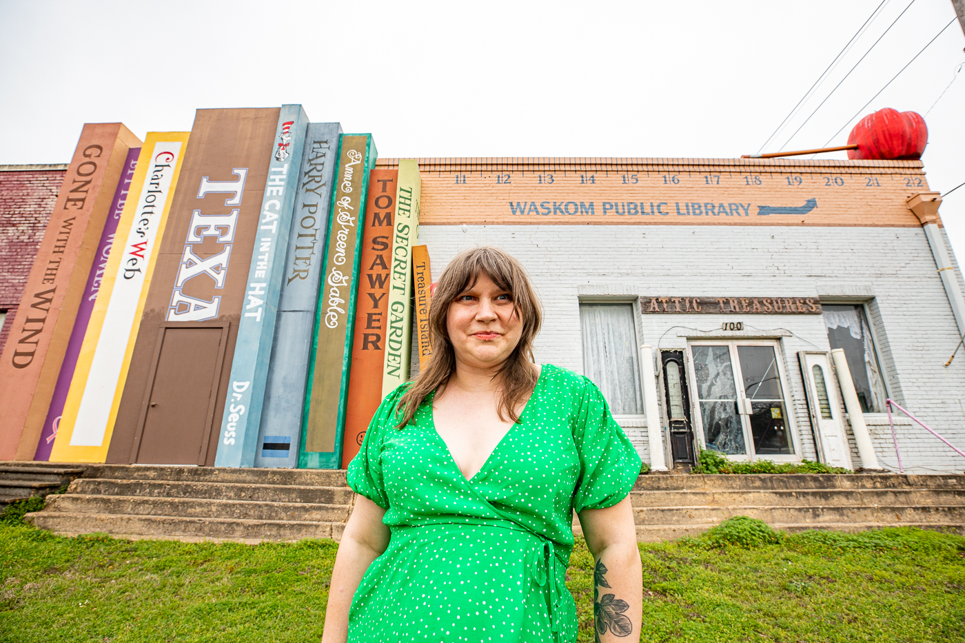 Big Books, Apple and Ruler at the Waskom Public Library in Texas