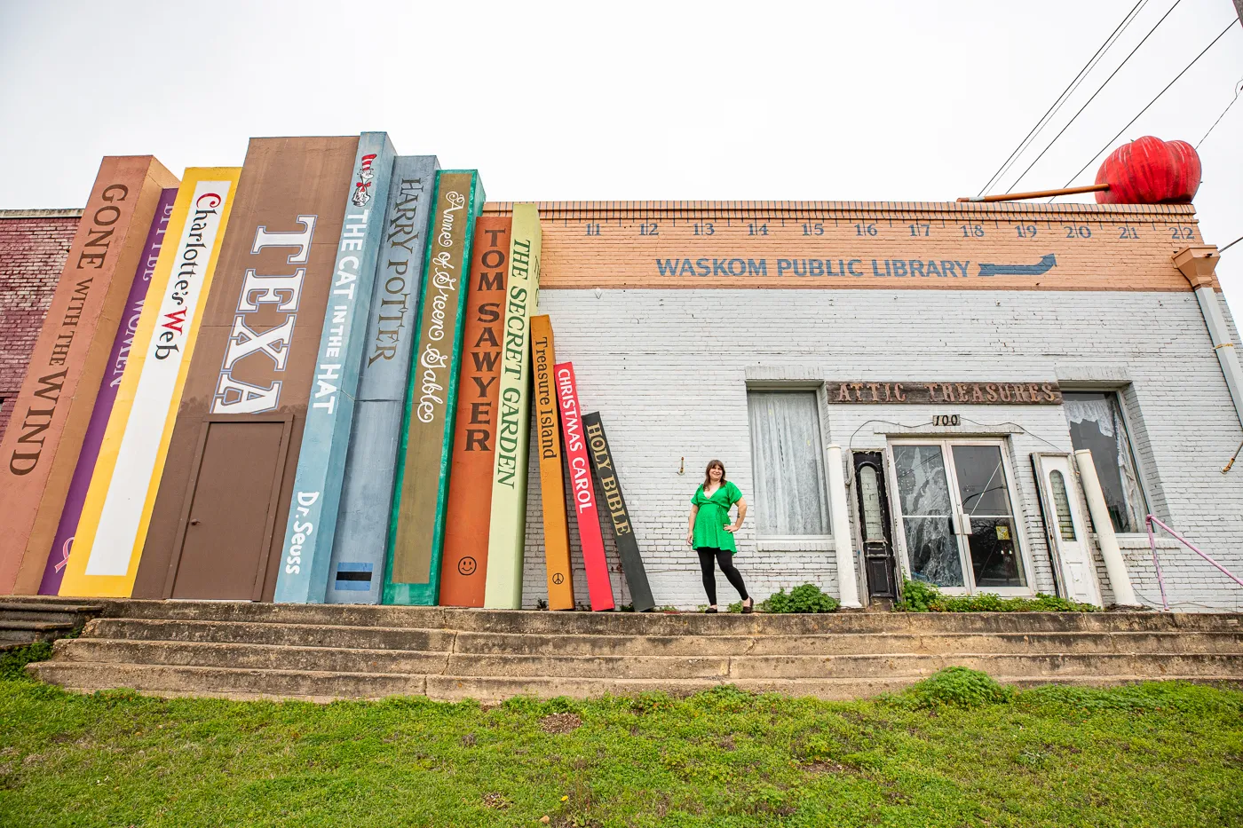 Big Books, Apple and Ruler at the Waskom Public Library in Texas