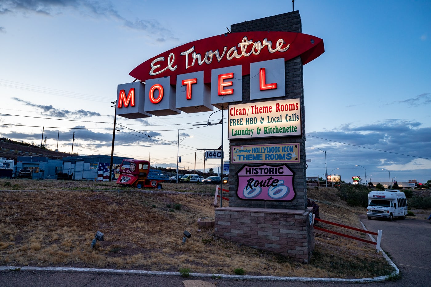 Famous Neon Sign at El Trovatore Motel in Kingman, Arizona -Route 66 Motel