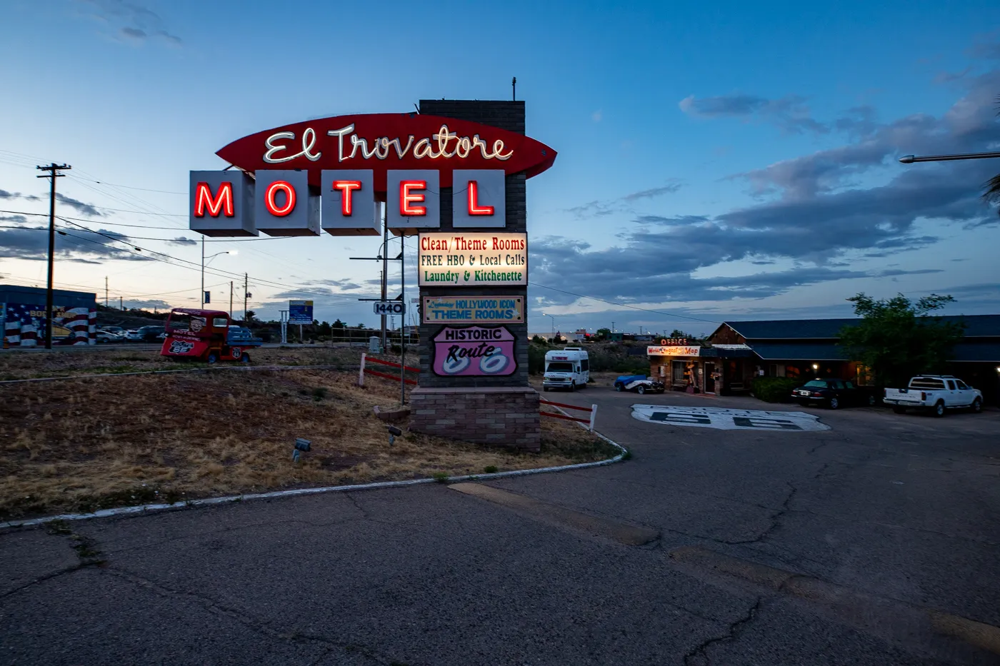 Famous Neon Sign at El Trovatore Motel in Kingman, Arizona -Route 66 Motel