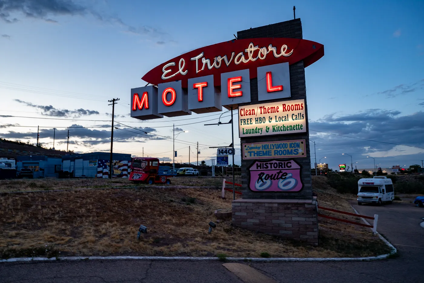 Famous Neon Sign at El Trovatore Motel in Kingman, Arizona -Route 66 Motel