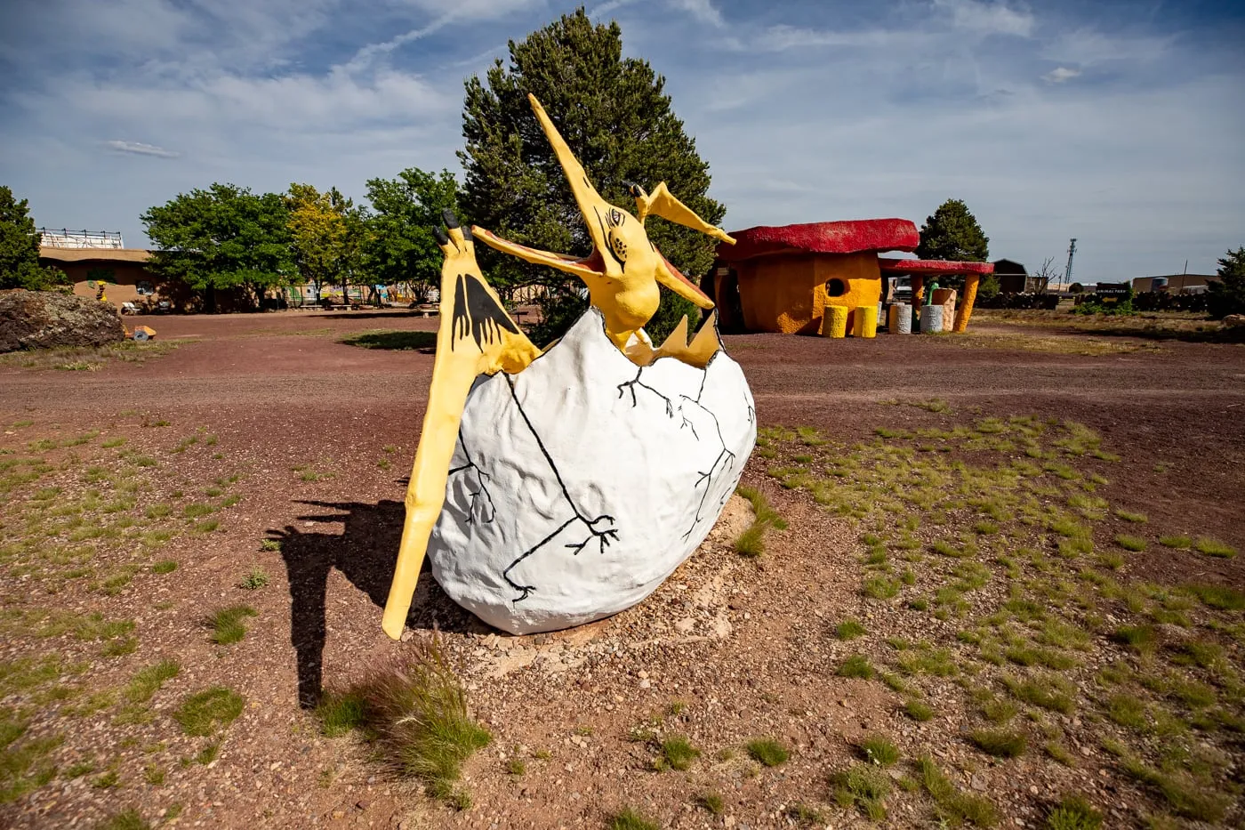 Hatching dinosaur egg at Flintstones Bedrock City in Williams, Arizona - Arizona Roadside Attraction