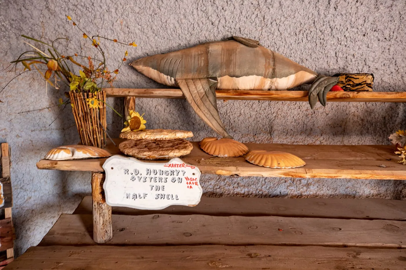 Oysters on a half shell inside the Grocery Store at Flintstones Bedrock City in Williams, Arizona - Arizona Roadside Attraction