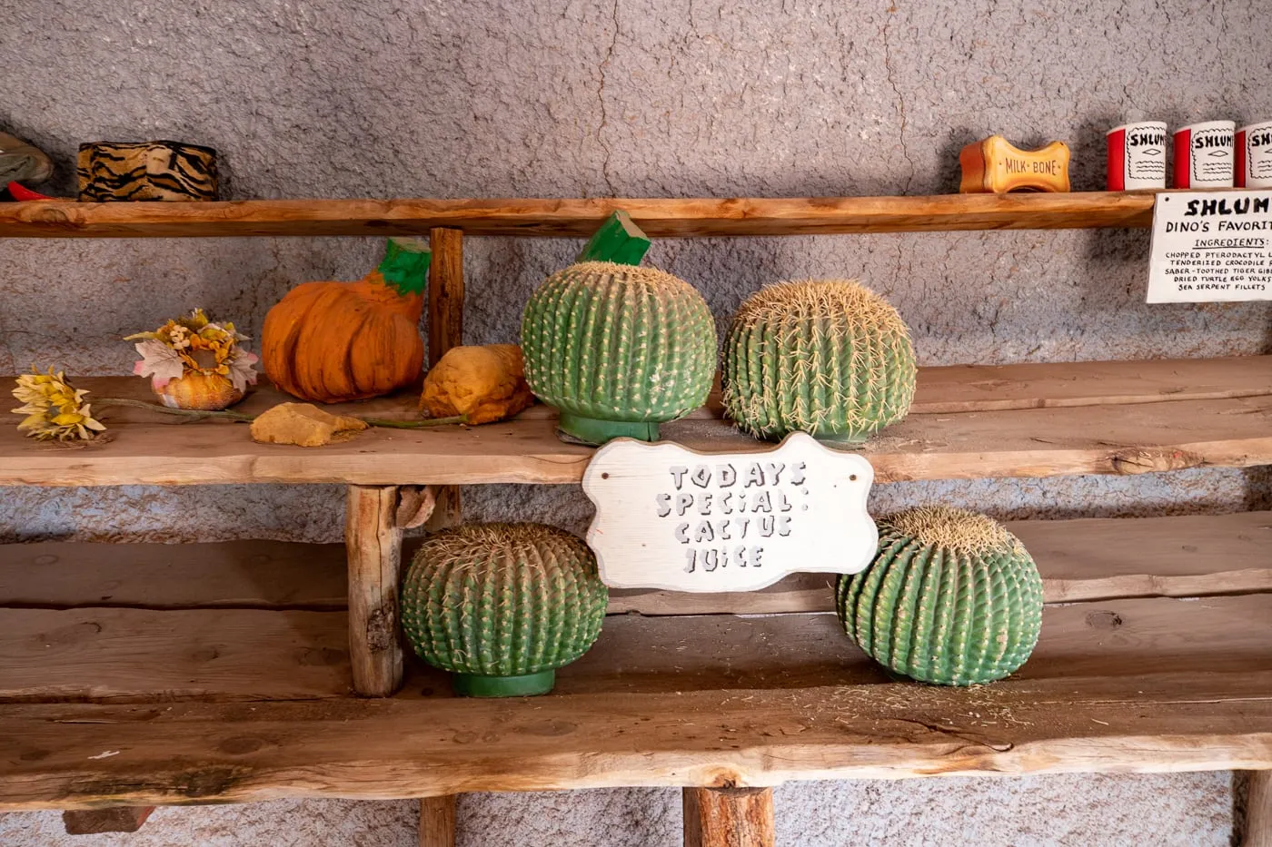 Today's Special: Cactus Juice inside the Grocery Store at Flintstones Bedrock City in Williams, Arizona - Arizona Roadside Attraction