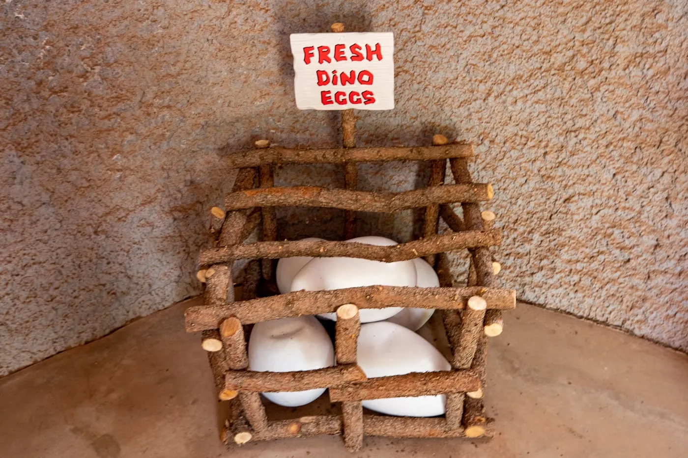 Fresh dino eggs inside the Grocery Store at Flintstones Bedrock City in Williams, Arizona - Arizona Roadside Attraction