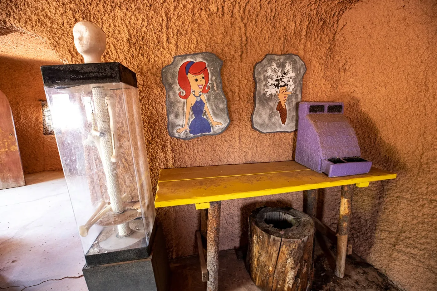 Inside the barber shop at Flintstones Bedrock City in Williams, Arizona