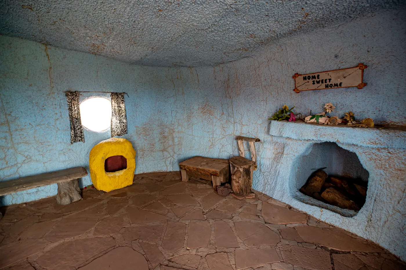 Inside Barney's House at Flintstones Bedrock City in Williams, Arizona