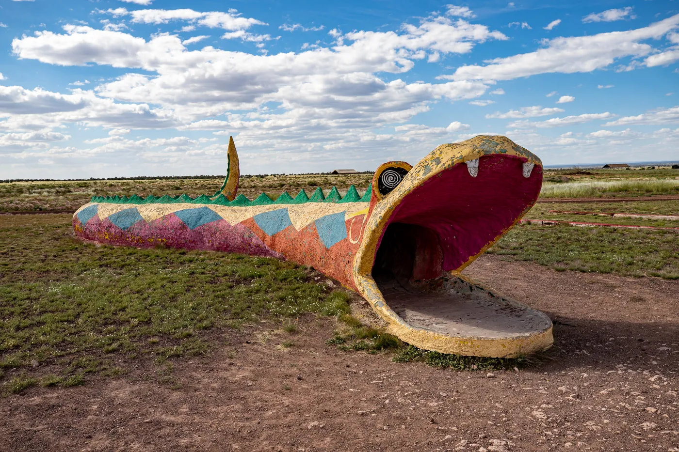 Giant crawl-through Rocky the Snake at Flintstones Bedrock City in Williams, Arizona