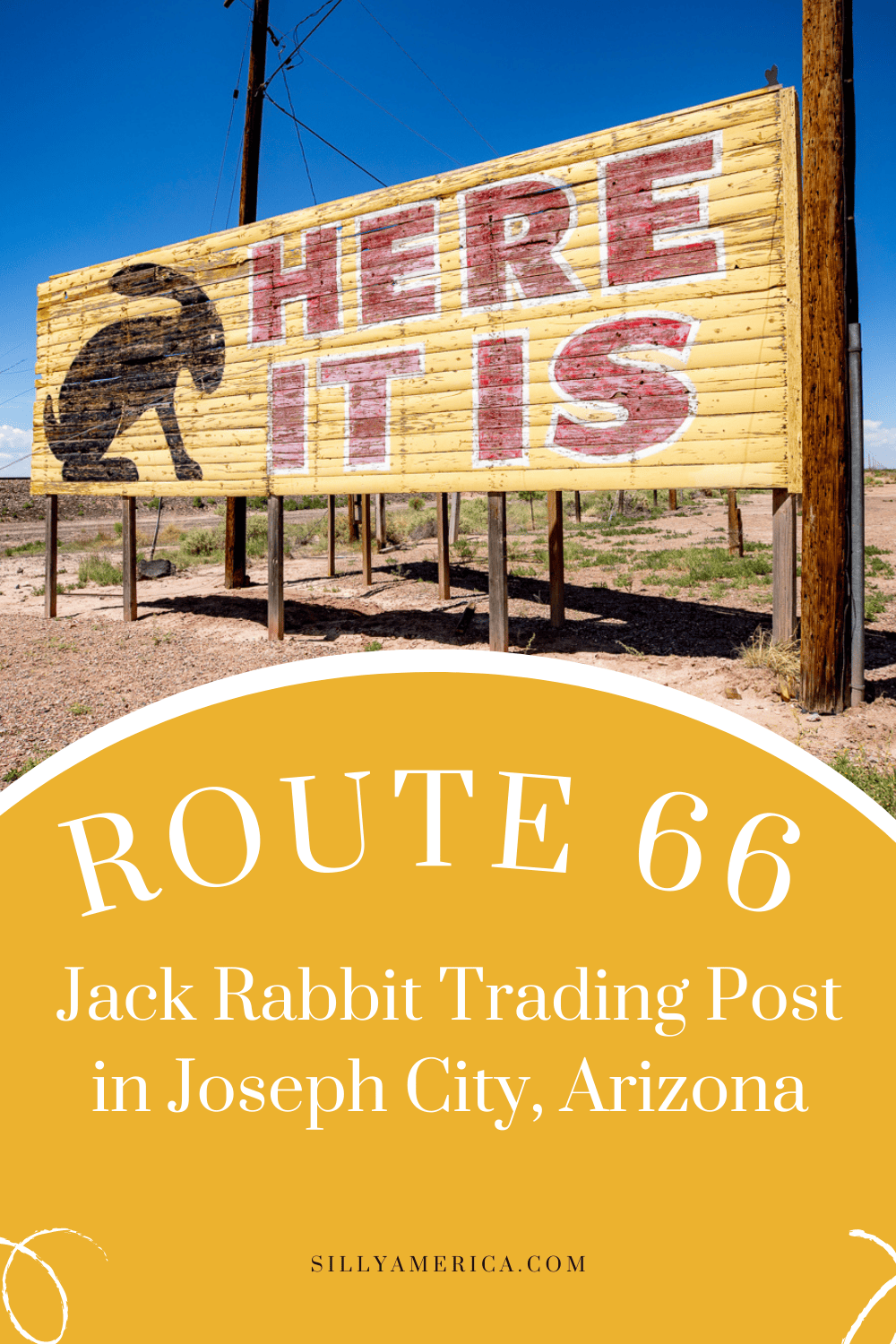Here it is! Or should I say, hare it is! Jack Rabbit Trading Post in Joseph City, Arizona is a Route 66 institution that has been attracting travelers through clever marketing since the 1940s. Visit this souvenir shop and roadside attraction on your Route 66 road trip through Arizona. Add it to your travel itinerary and bucket list! #RoadsideAttraction #RoadsideAttractions #Route66RoadsideAttraction #ArizonaRoadsideAttraction #RoadTrip #ArizonaRoadTrip #ArizonaRoute66 #Route66