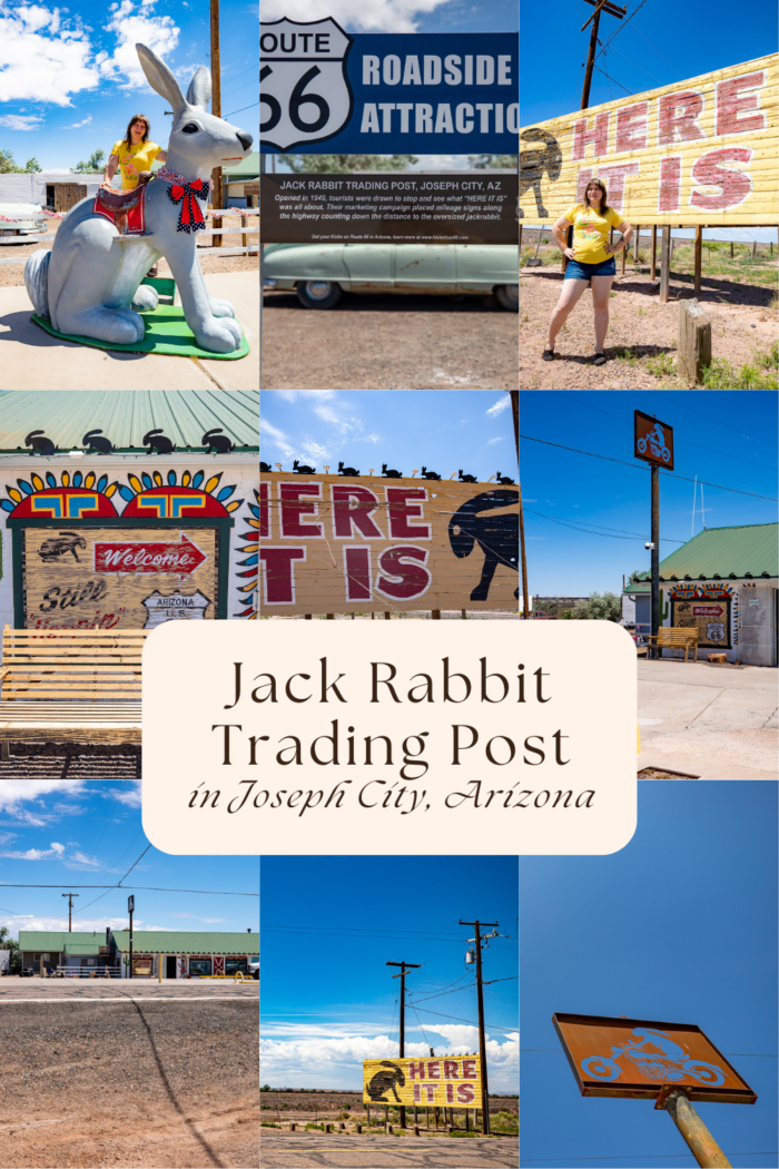 Here it is! Or should I say, hare it is! Jack Rabbit Trading Post in Joseph City, Arizona is a Route 66 institution that has been attracting travelers through warm hospitality and clever marketing since the 1940s. Visit this souvenir shop and roadside attraction on your Route 66 road trip through Arizona. Add it to your travel iterary and bucket list! #RoadsideAttraction #RoadsideAttractions #Route66RoadsideAttraction #ArizonaRoadsideAttraction #RoadTrip #ArizonaRoadTrip #ArizonaRoute66 #Route66