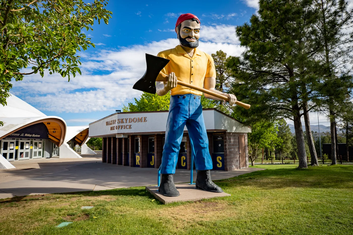 Northern Arizona University Skydome Lumberjack Muffler Man in Flagstaff, Arizona - World's First Muffler Man on Route 66