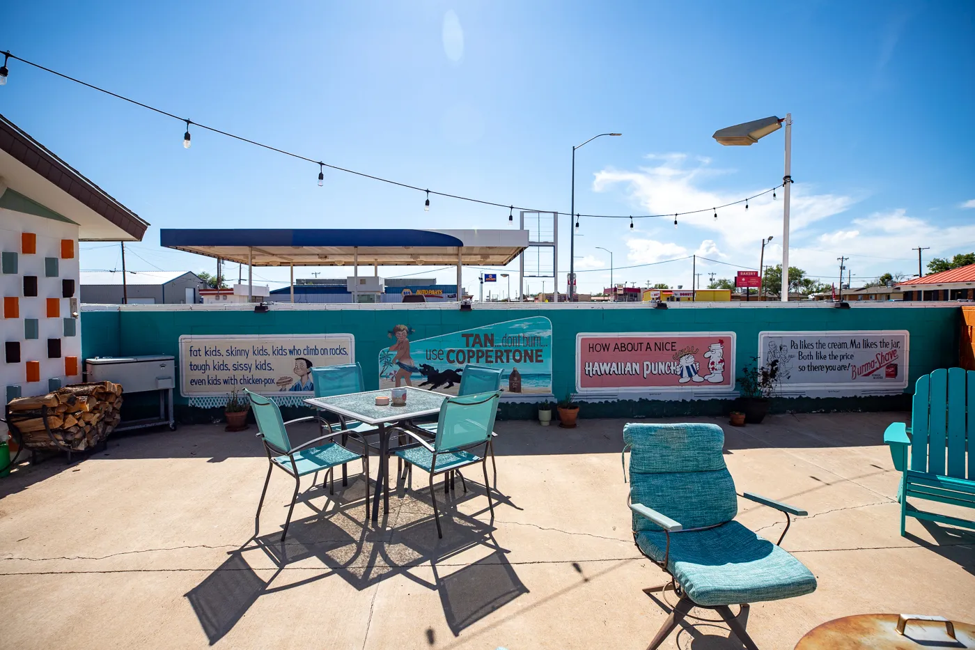 Courtyard and Burma Shave Murals at Motel Safari in Tucumcari, New Mexico (Route 66 Motel)