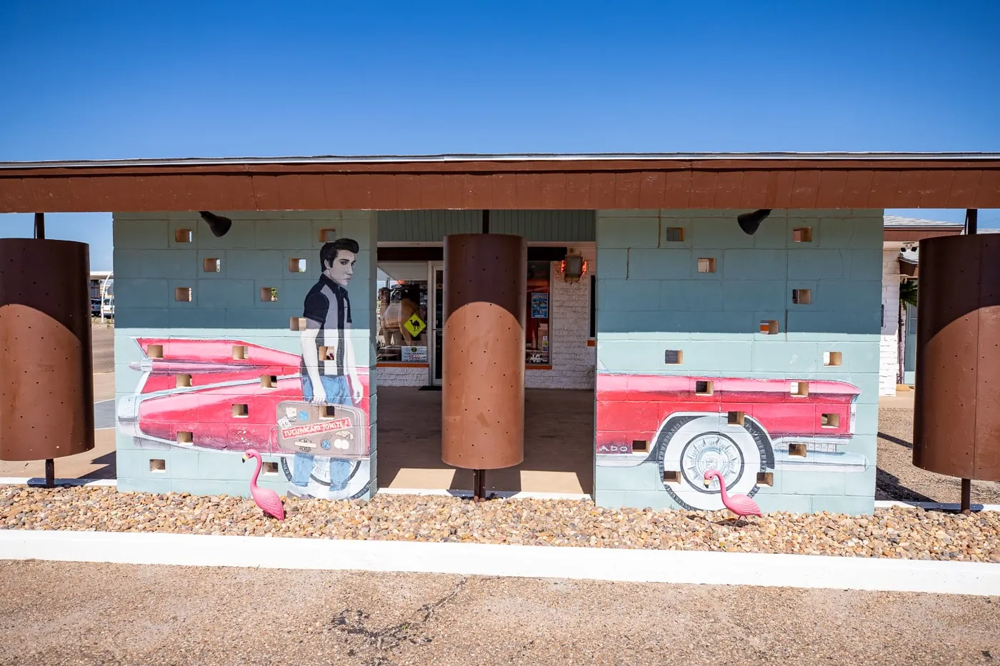 Elvis and Pink Cadillac Mural at Motel Safari in Tucumcari, New Mexico (Route 66 Motel)