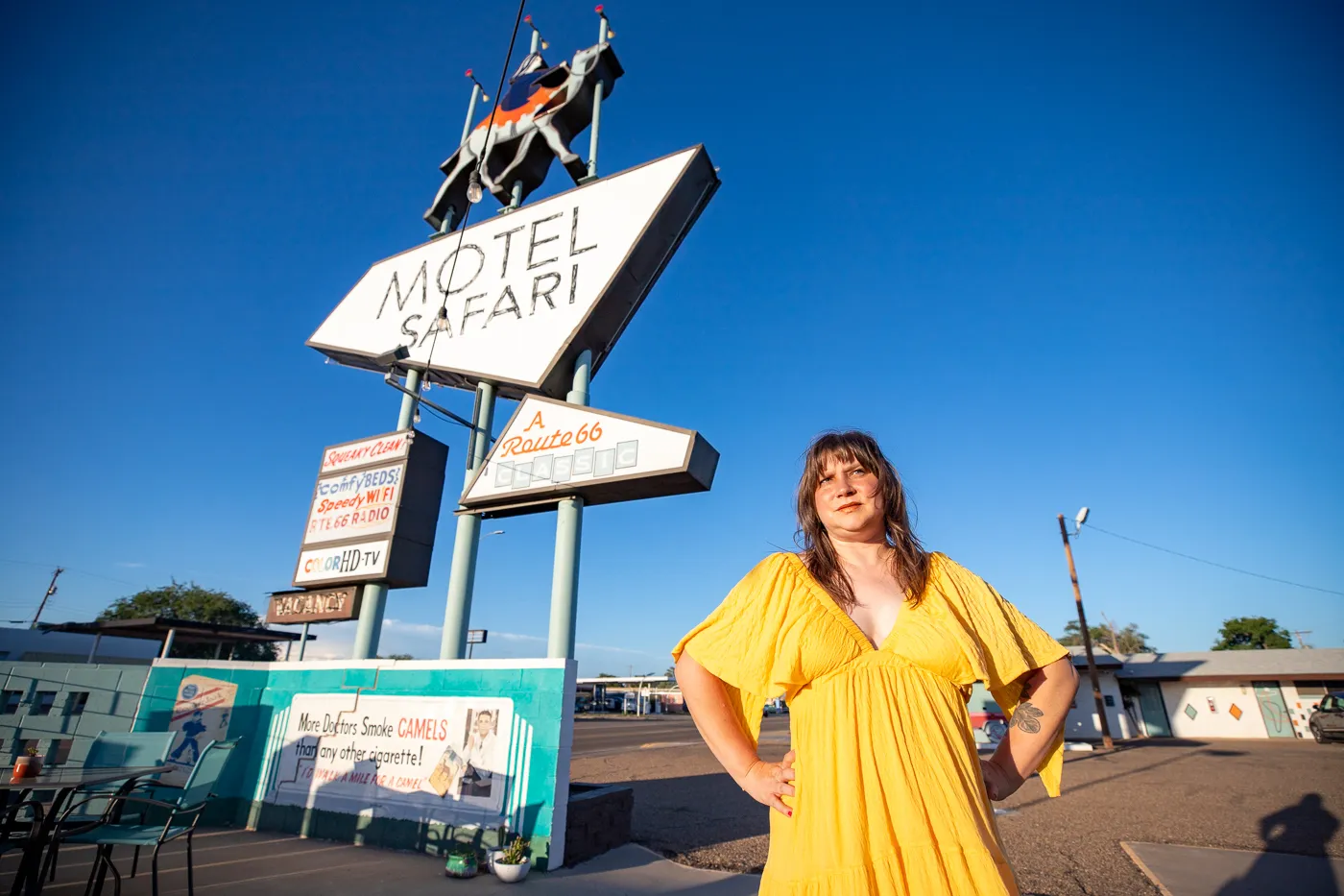 Retro Googie Motel Sign with a camel at Motel Safari in Tucumcari, New Mexico (Route 66 Motel)