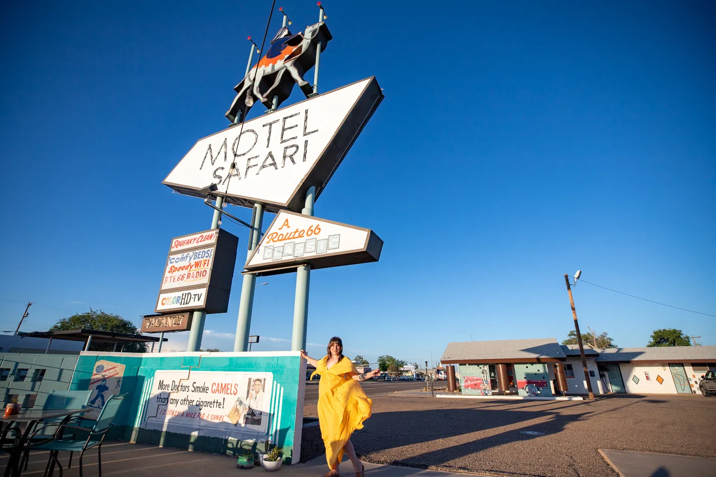 Retro Googie Motel Sign with a camel at Motel Safari in Tucumcari, New Mexico (Route 66 Motel)