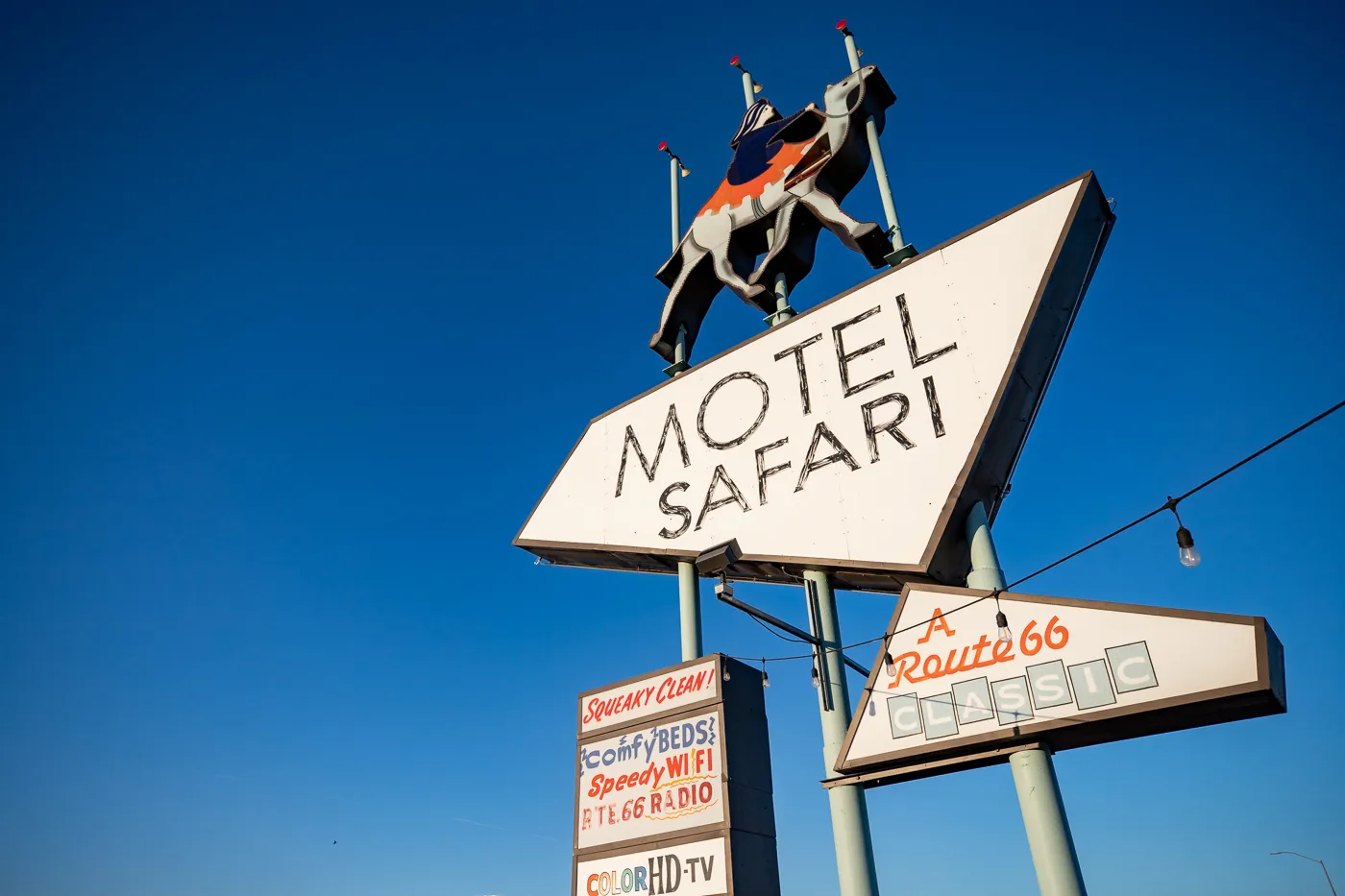 Retro Googie Motel Sign with a camel at Motel Safari in Tucumcari, New Mexico (Route 66 Motel)