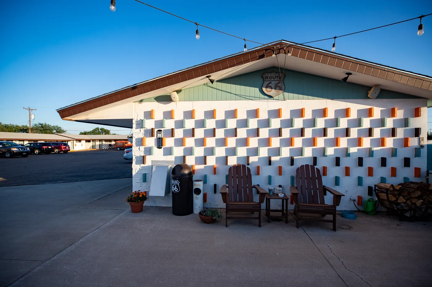 Courtyard and Burma Shave Murals at Motel Safari in Tucumcari, New Mexico (Route 66 Motel)