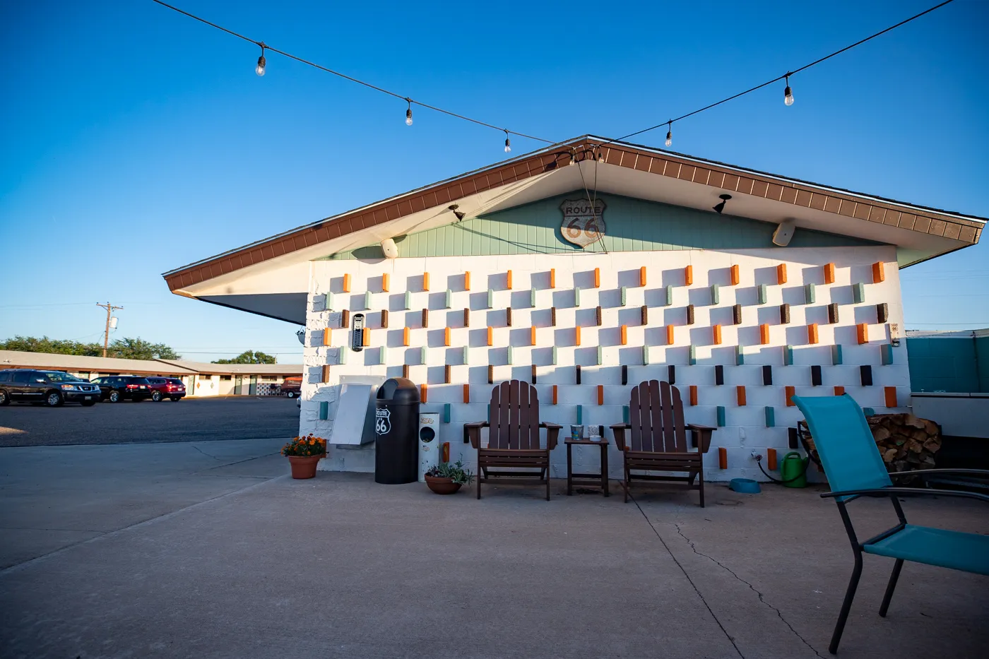 Courtyard and Burma Shave Murals at Motel Safari in Tucumcari, New Mexico (Route 66 Motel)