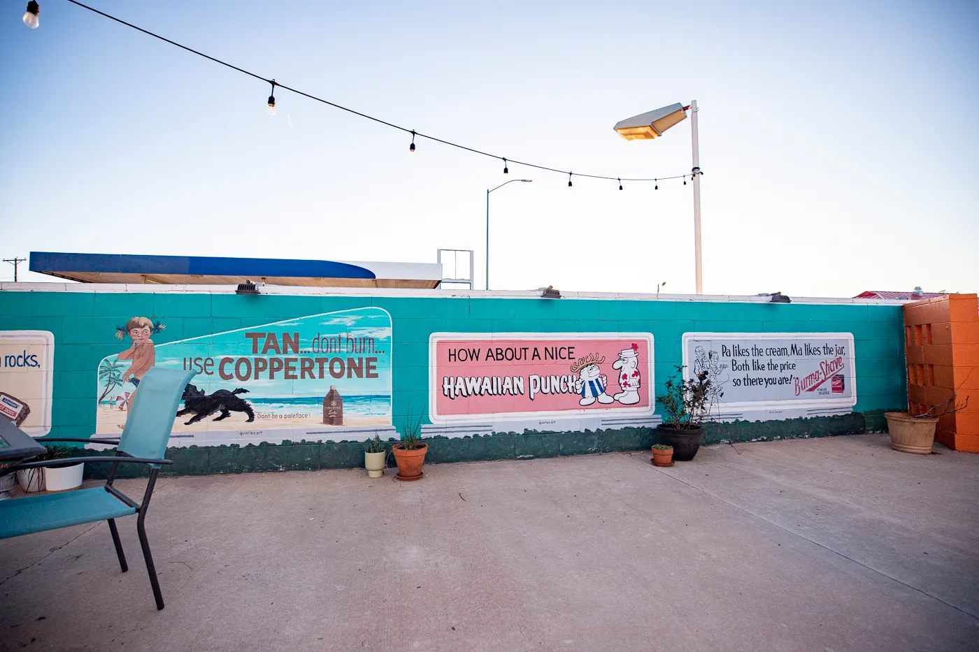 Courtyard and Burma Shave Murals at Motel Safari in Tucumcari, New Mexico (Route 66 Motel)