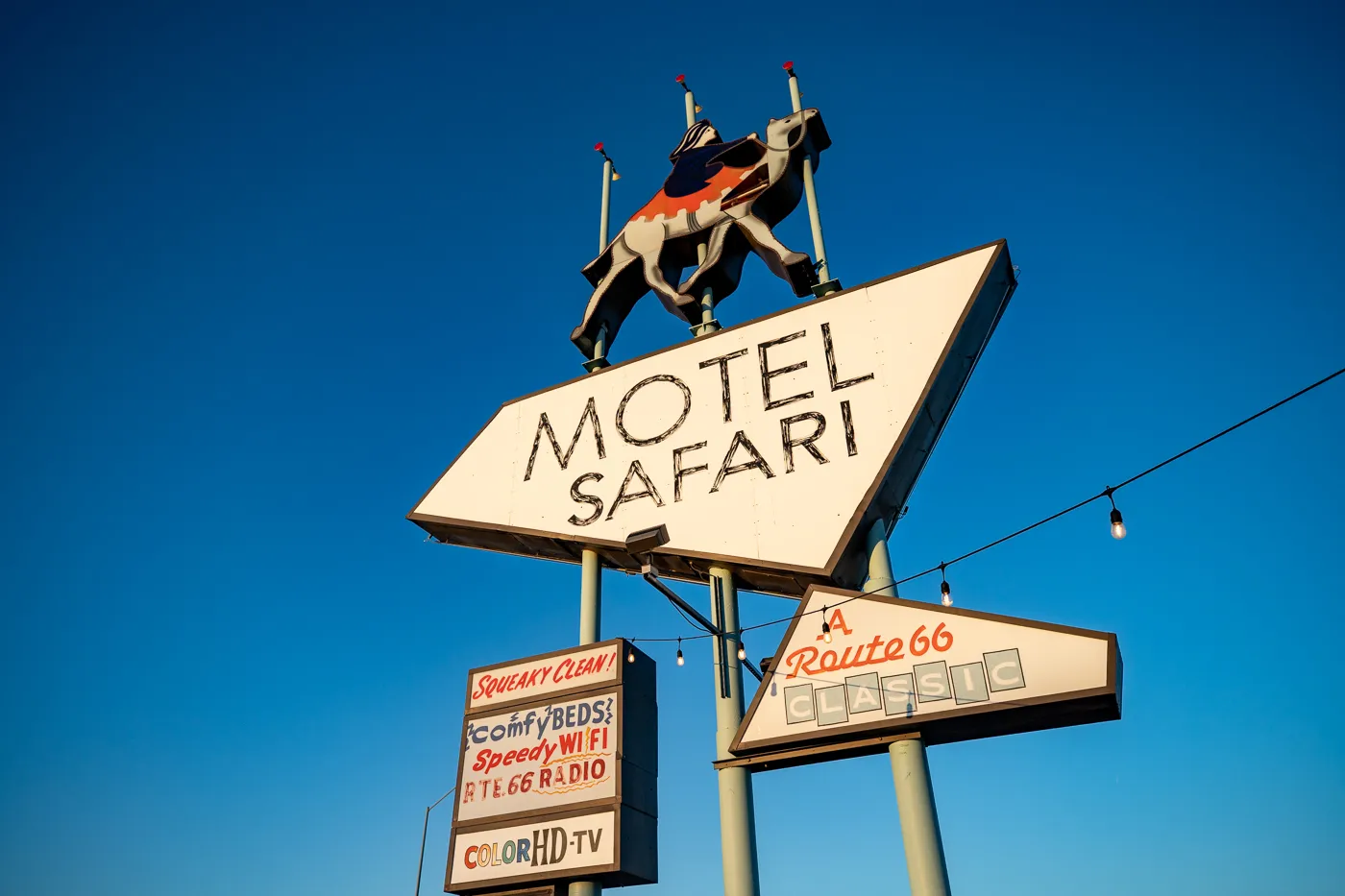 Retro Googie Motel Sign with a camel at Motel Safari in Tucumcari, New Mexico (Route 66 Motel)